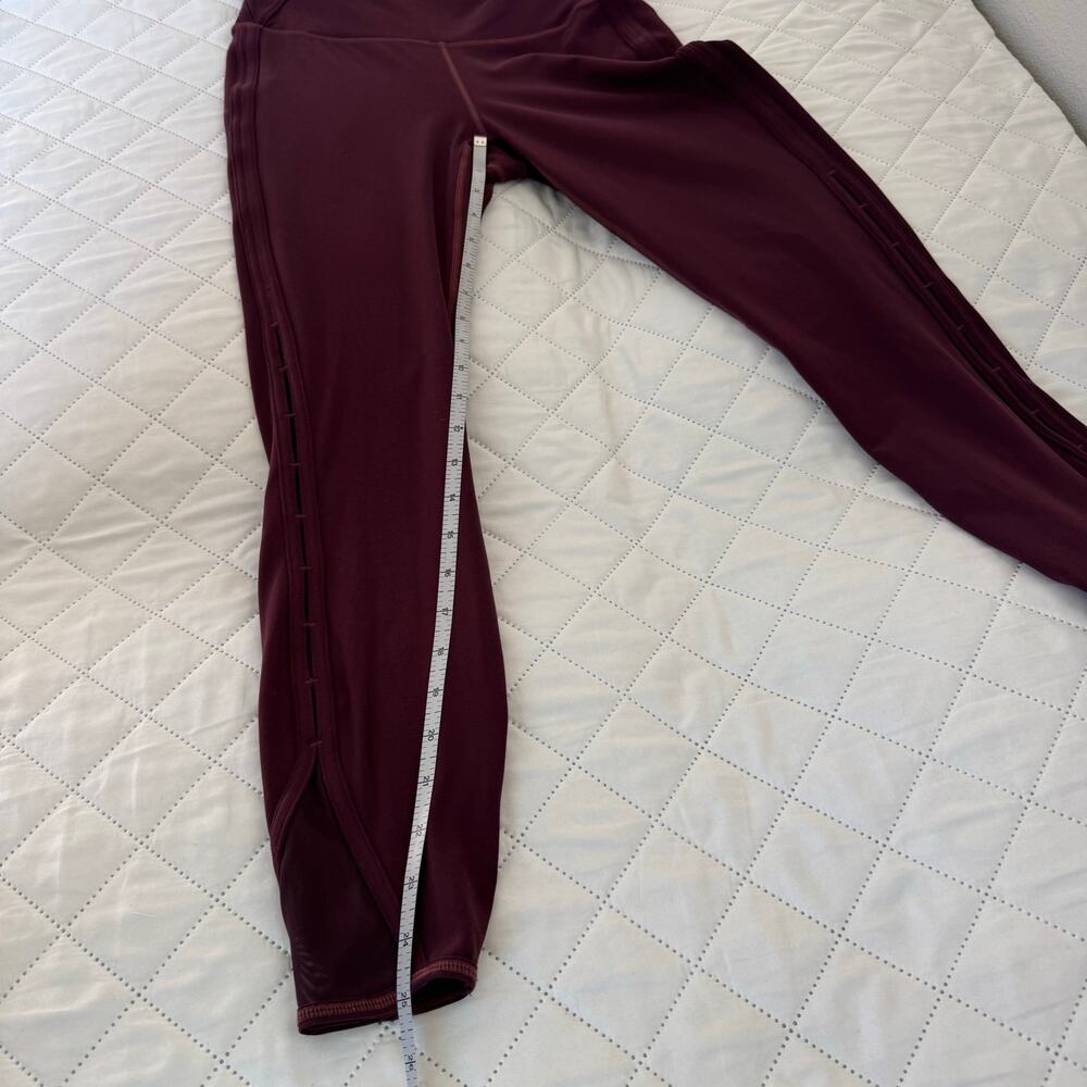 Athleta High Rise Leggings Laser Cut Mesh Trim Burgundy Sz S Yoga Gym - Picture 9 of 10